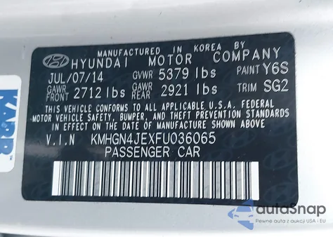2015 Hyundai Genesis 3.8 z USA, uszkodzony, nr VIN KMHGN4JEXFU036065